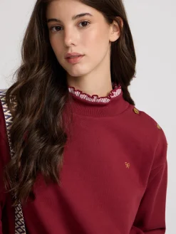 Sudadera woman cuello volante burdeos