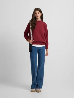 Sudadera woman cuello volante burdeos