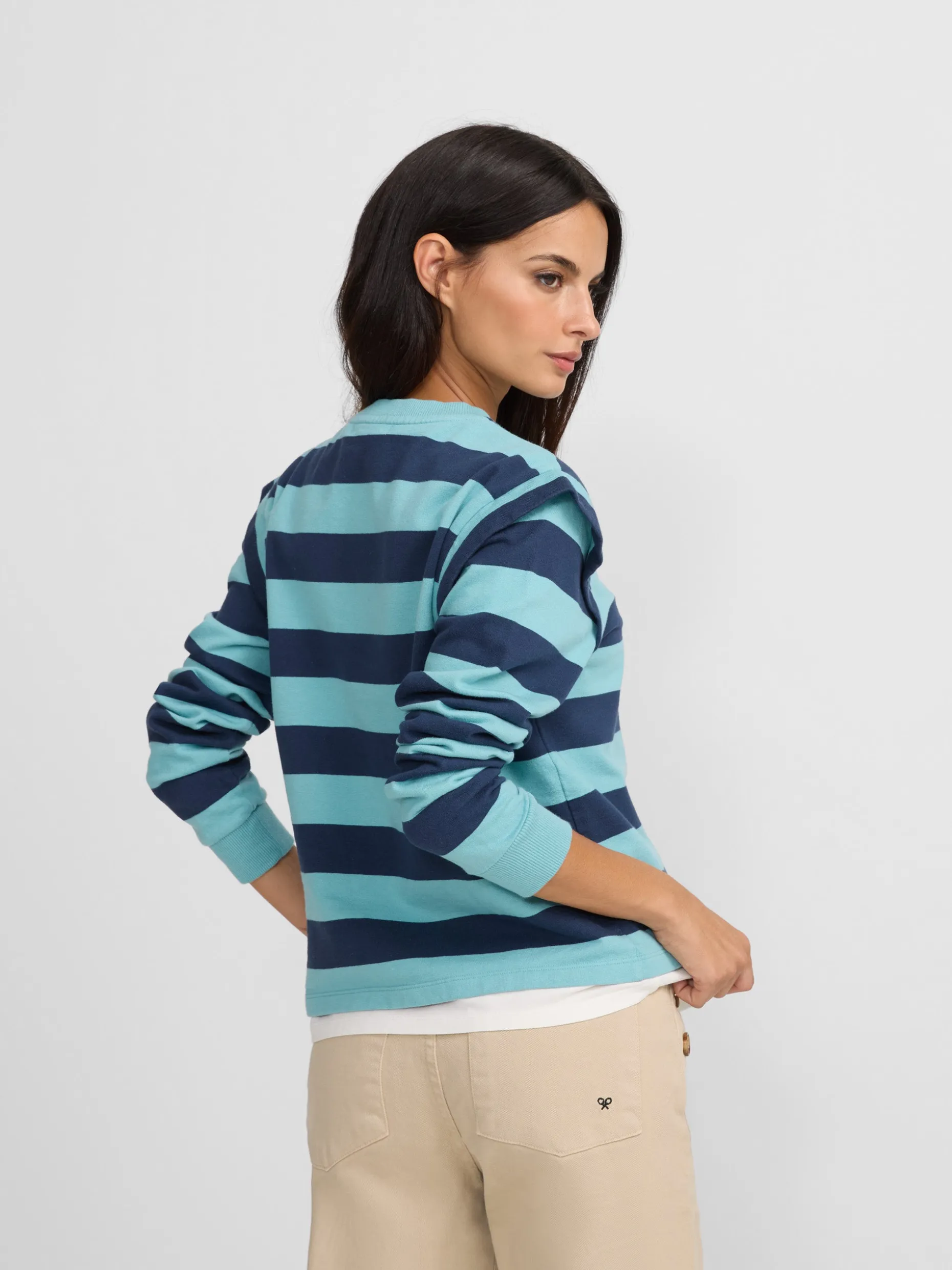 Sudadera woman hombreras rayas azules