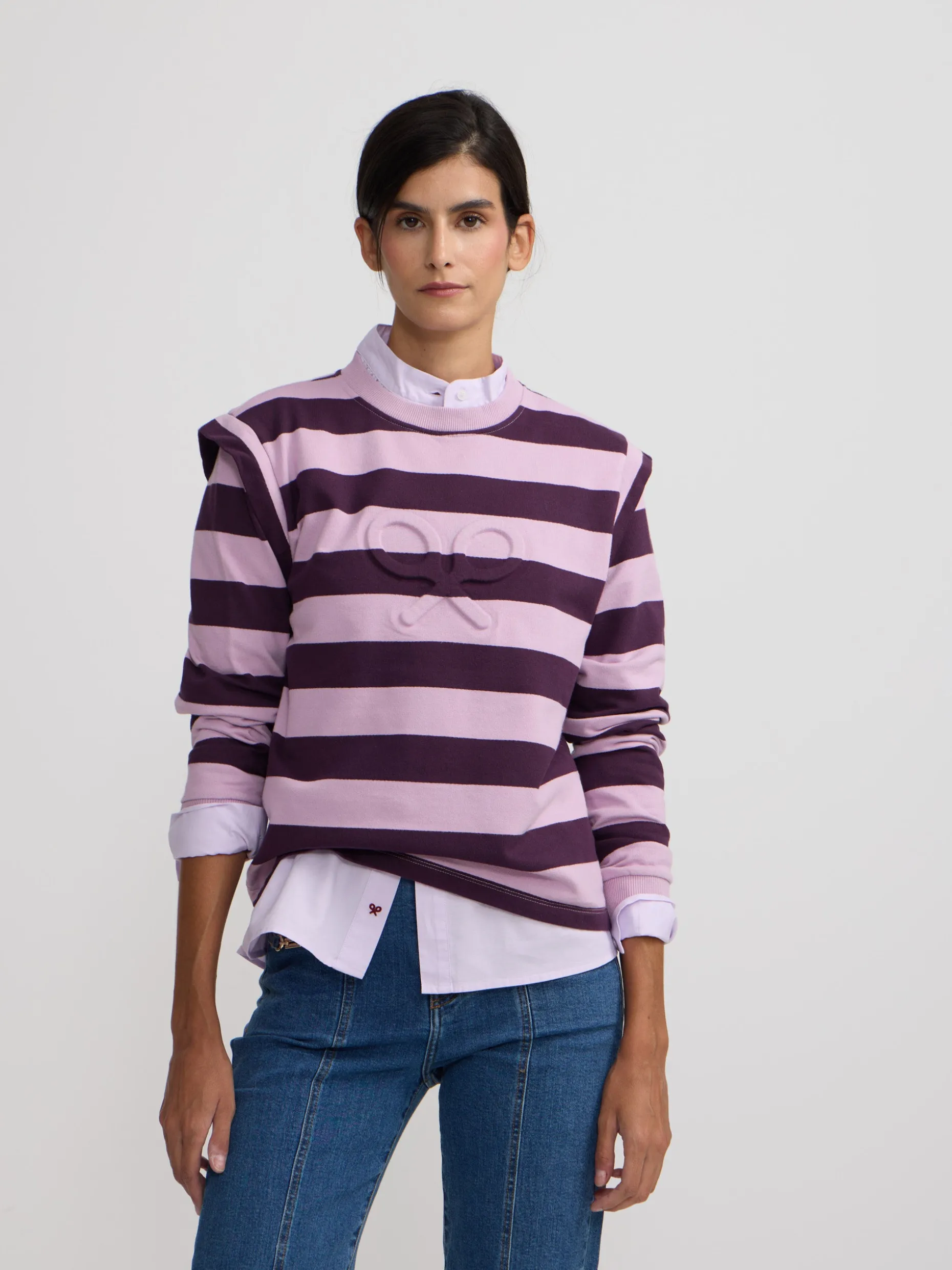 Sudadera woman hombreras rayas moradas