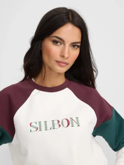 Sudadera woman letras colores burdeos