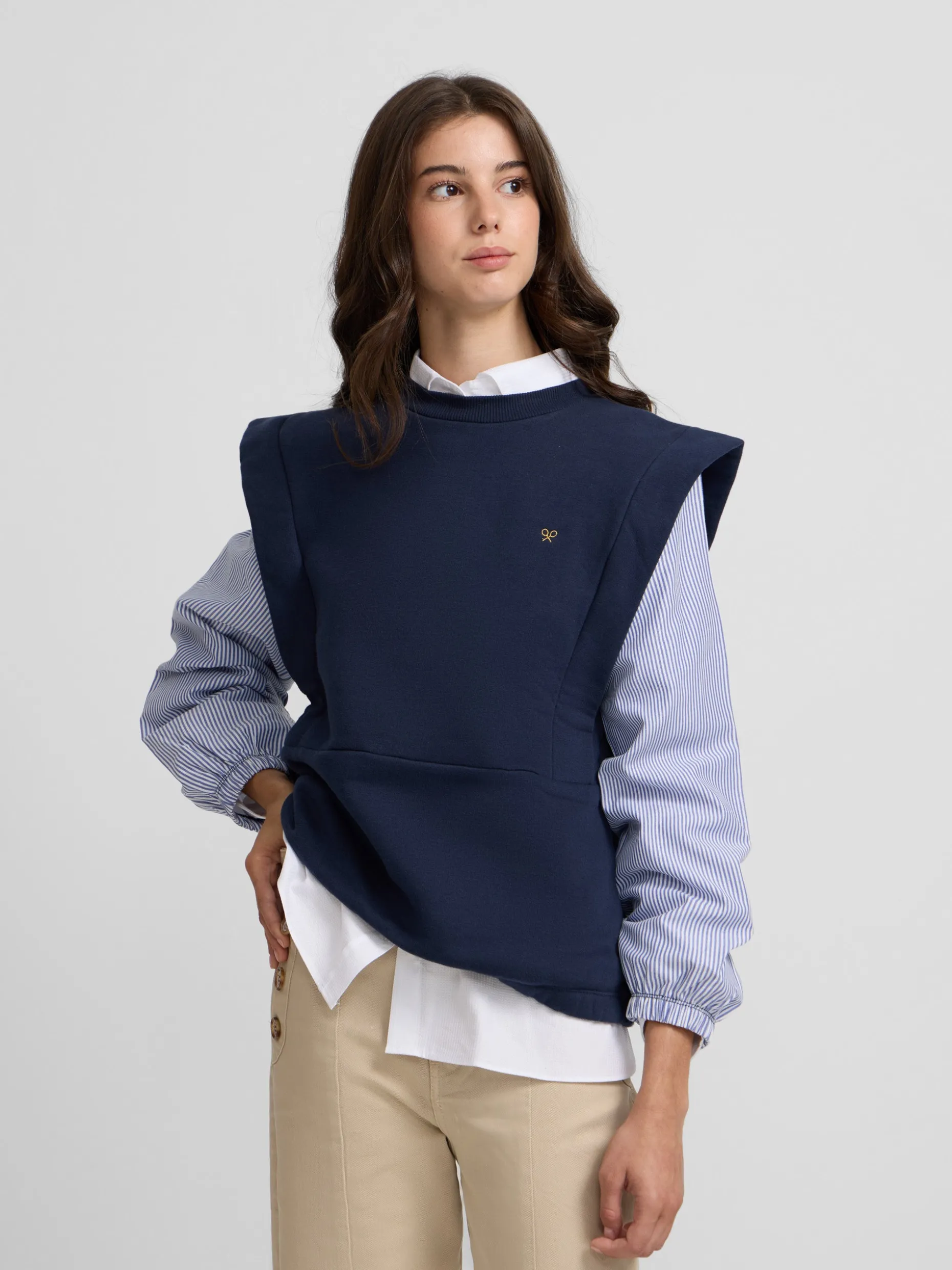 Sudadera woman mangas tejidas azul marino
