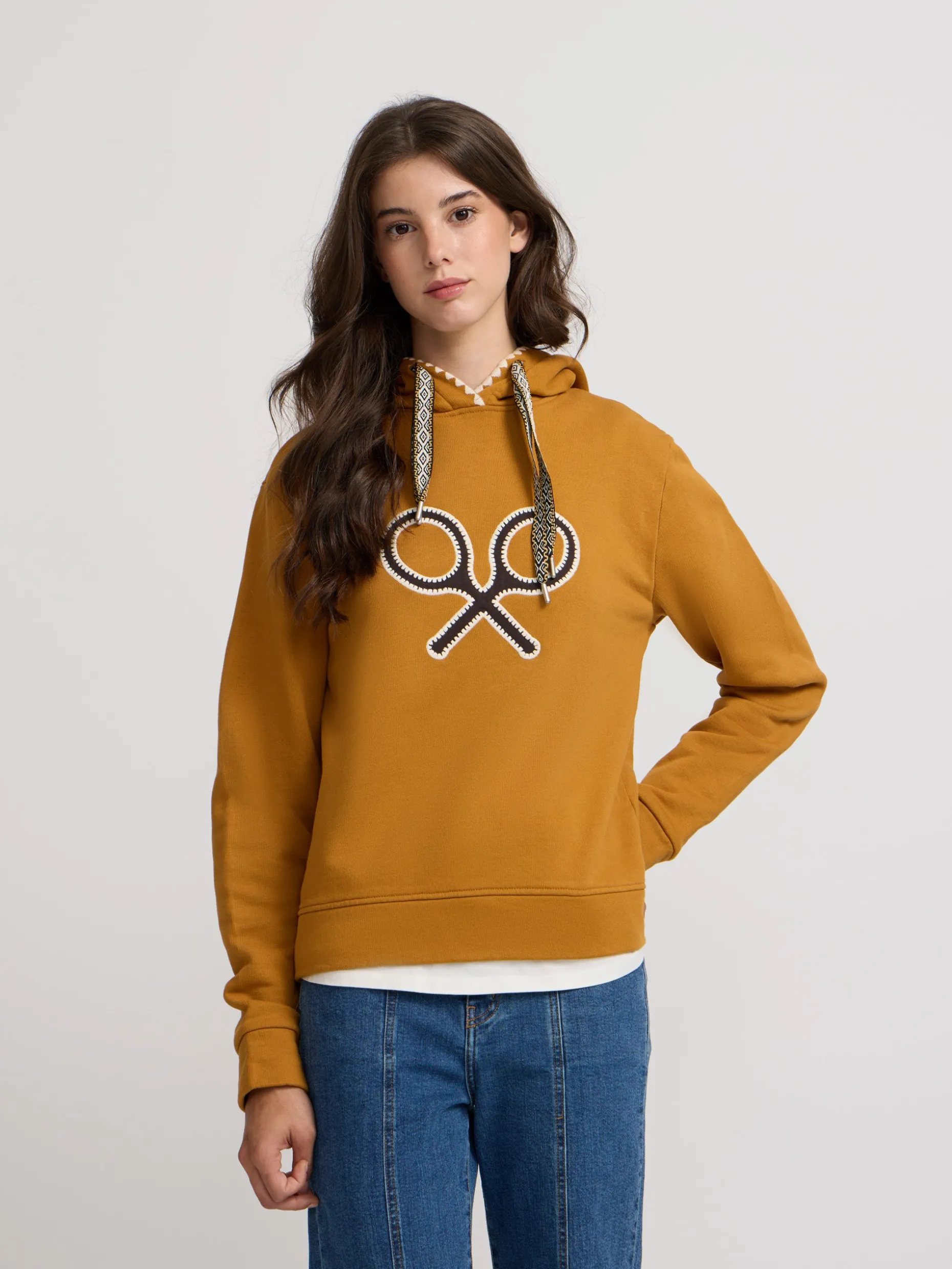 Sudadera woman raqueta pespuntes camel