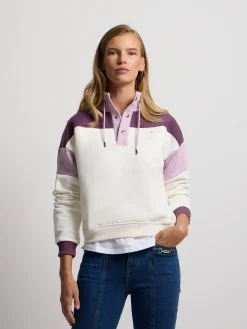 Sudadera woman tricolor cuello botones morados