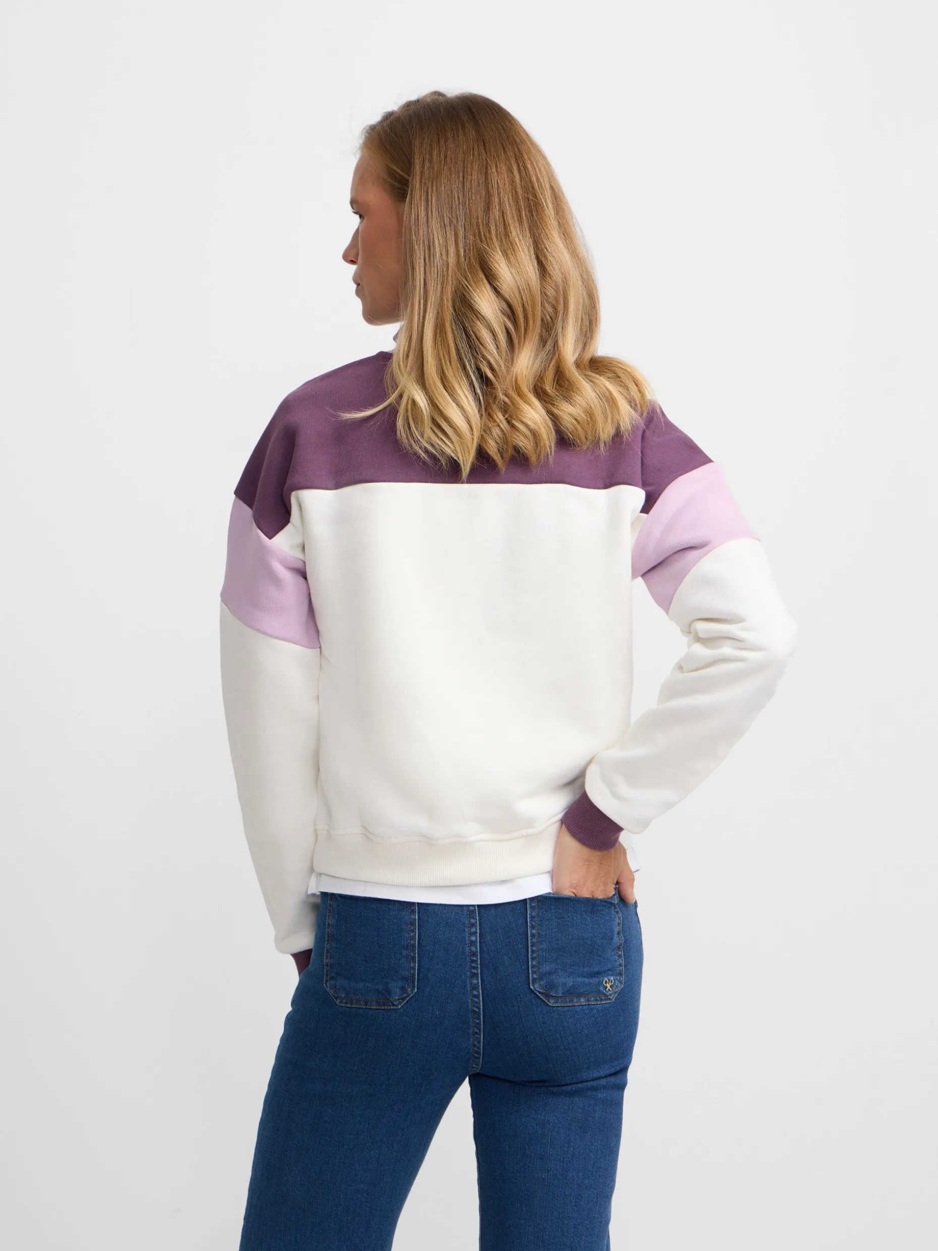 Sudadera woman tricolor cuello botones morados
