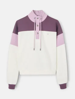 Sudadera woman tricolor cuello botones morados