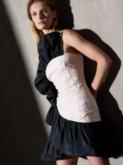 Vestido CaprileXSilbon bicolor volante marfil