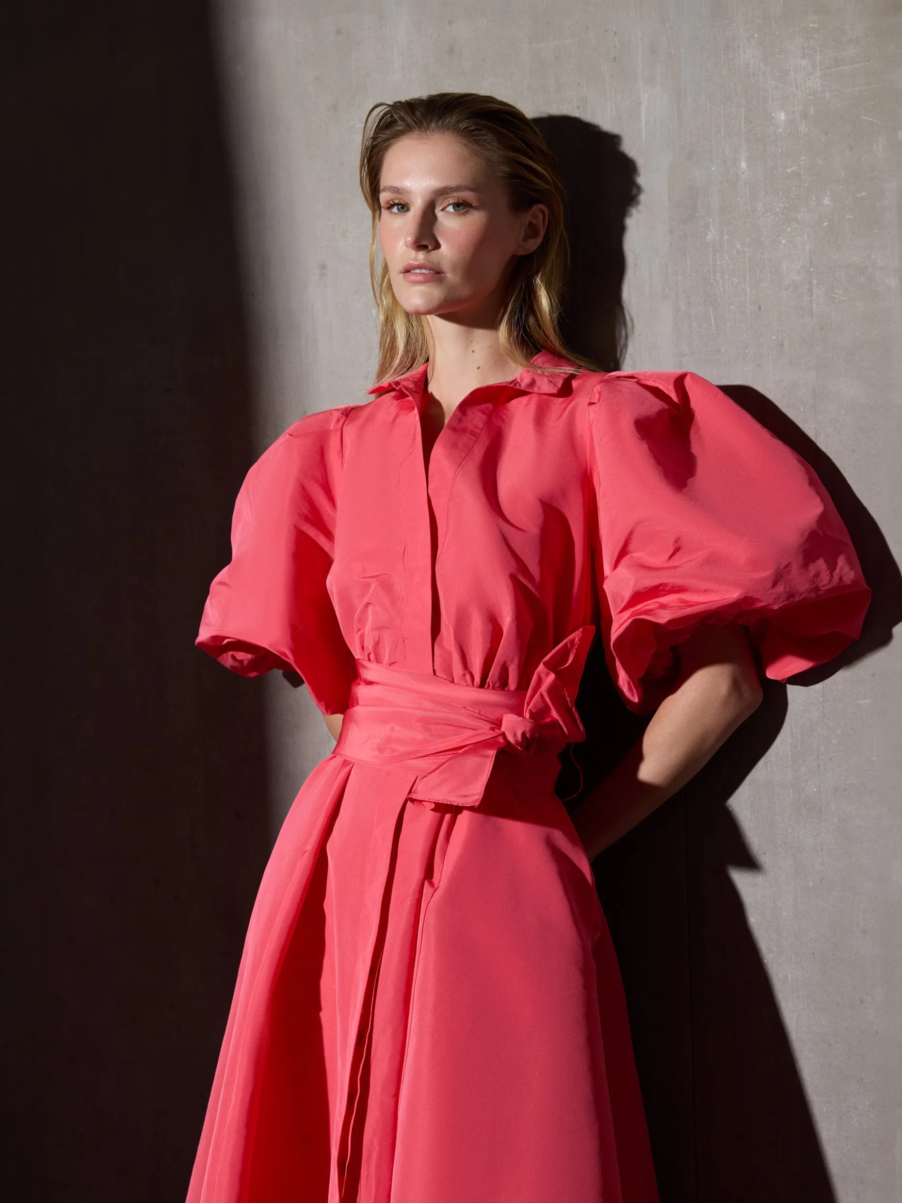 Vestido CaprileXSilbon camisero tafeta rojo