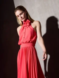Vestido CaprileXSilbon plisado lazo coral