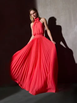 Vestido CaprileXSilbon plisado lazo coral