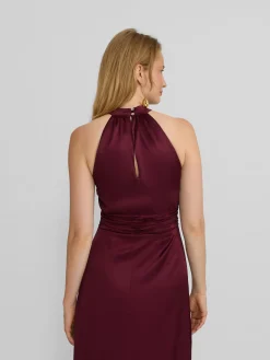 Vestido largo capa satinado burdeos