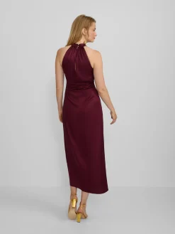 Vestido largo capa satinado burdeos