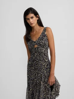 Vestido largo estampado animal print azules