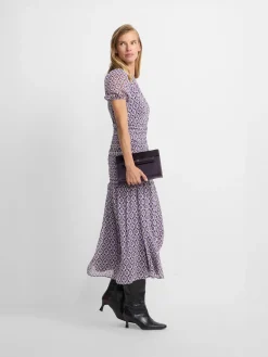 Vestido largo fruncido estampado malva