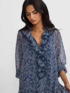 Vestido mini chorreras estampado azul