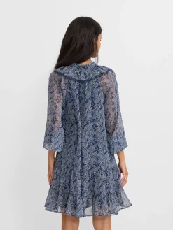 Vestido mini chorreras estampado azul