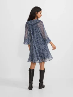 Vestido mini chorreras estampado azul