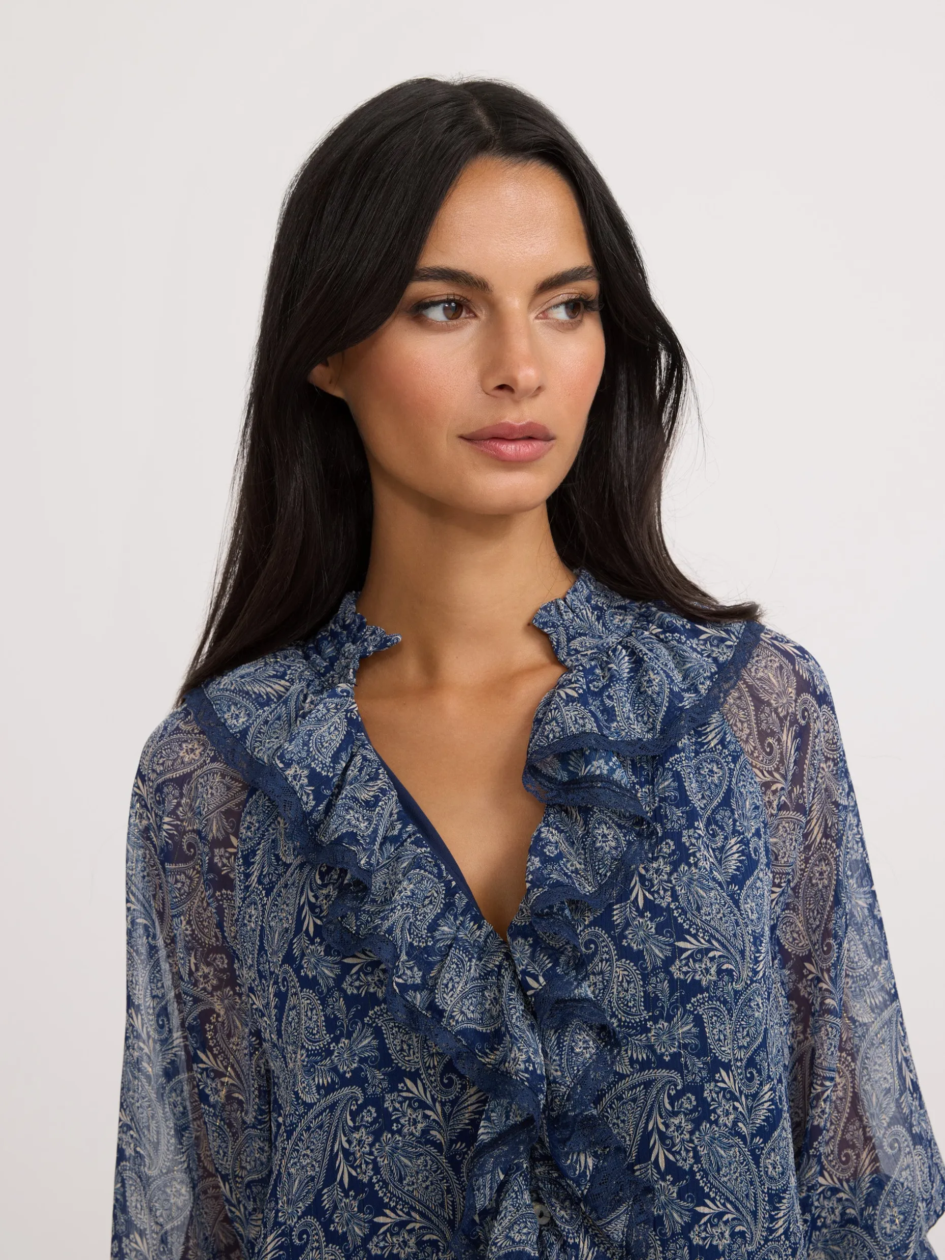 Vestido mini chorreras estampado azul