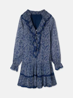 Vestido mini chorreras estampado azul
