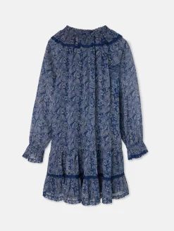 Vestido mini chorreras estampado azul