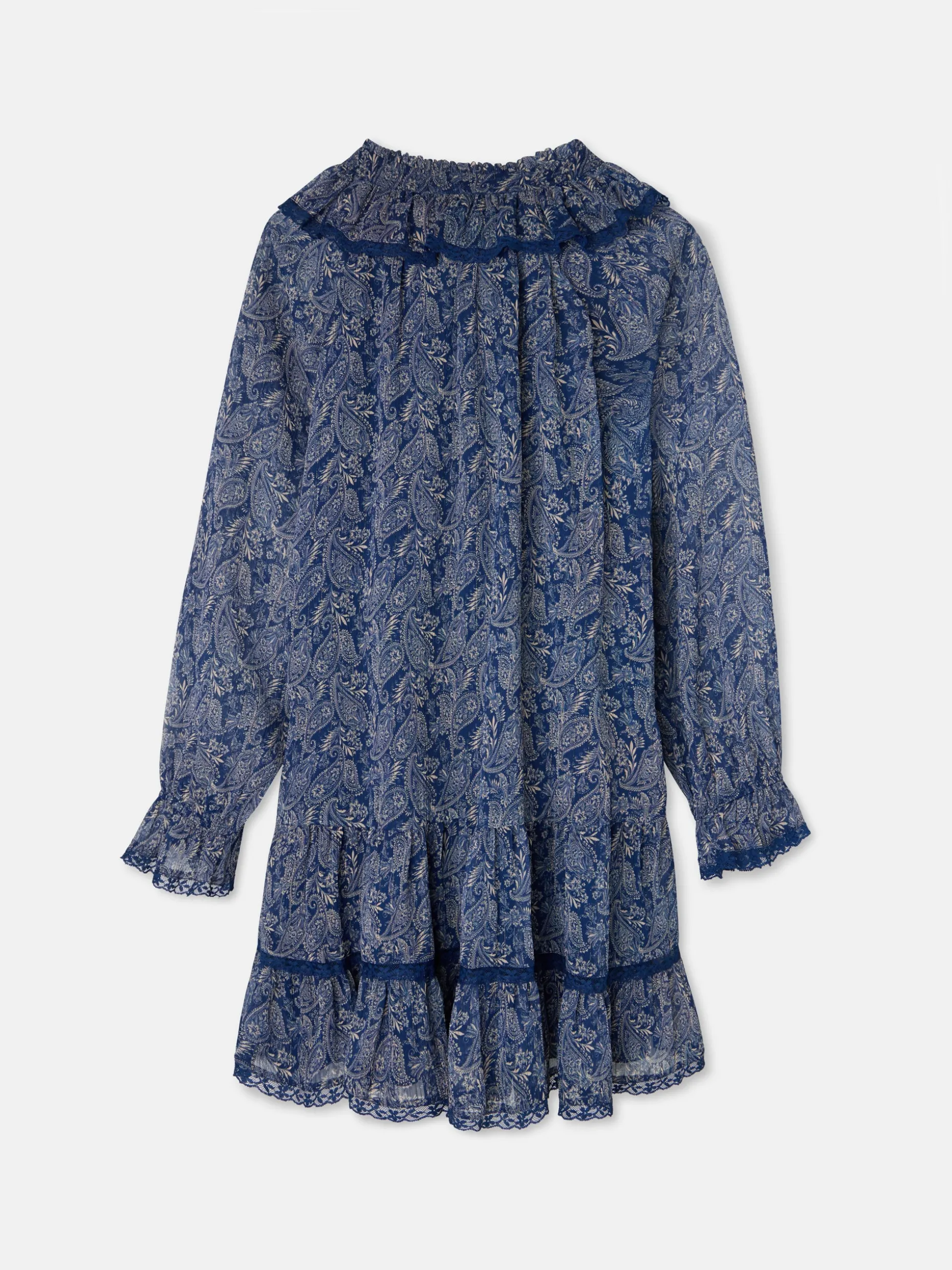 Vestido mini chorreras estampado azul