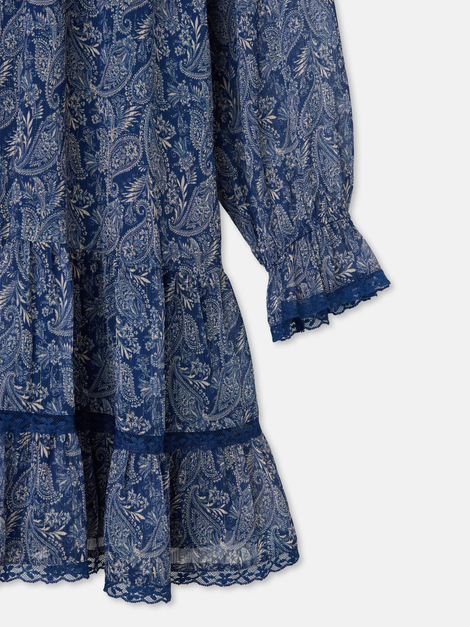 Vestido mini chorreras estampado azul