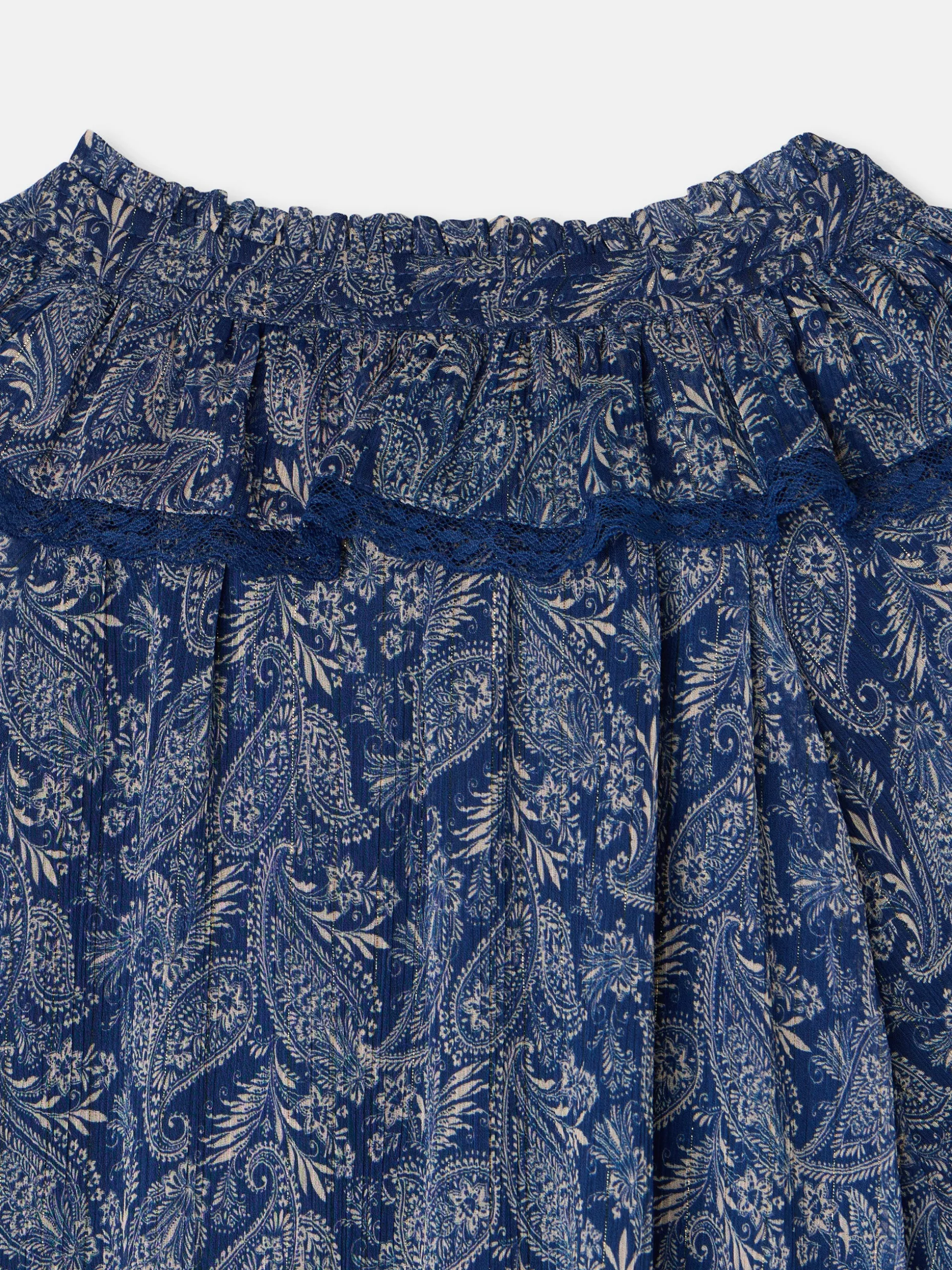 Vestido mini chorreras estampado azul
