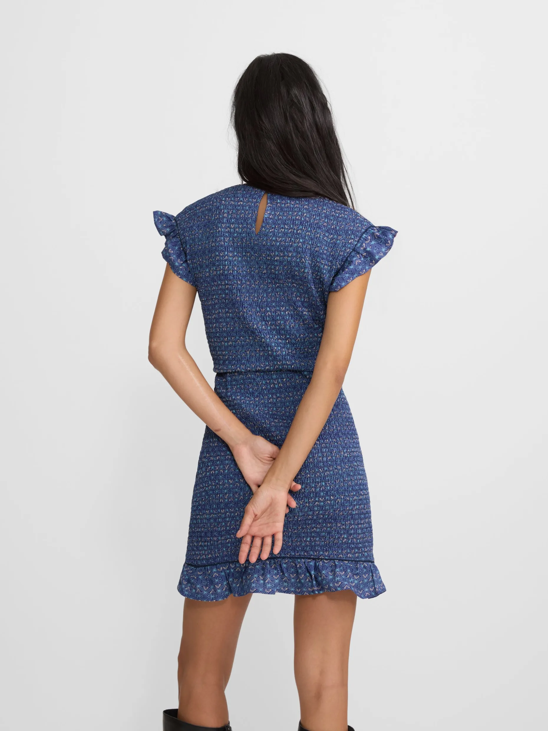 Vestido mini fruncido estampado azules