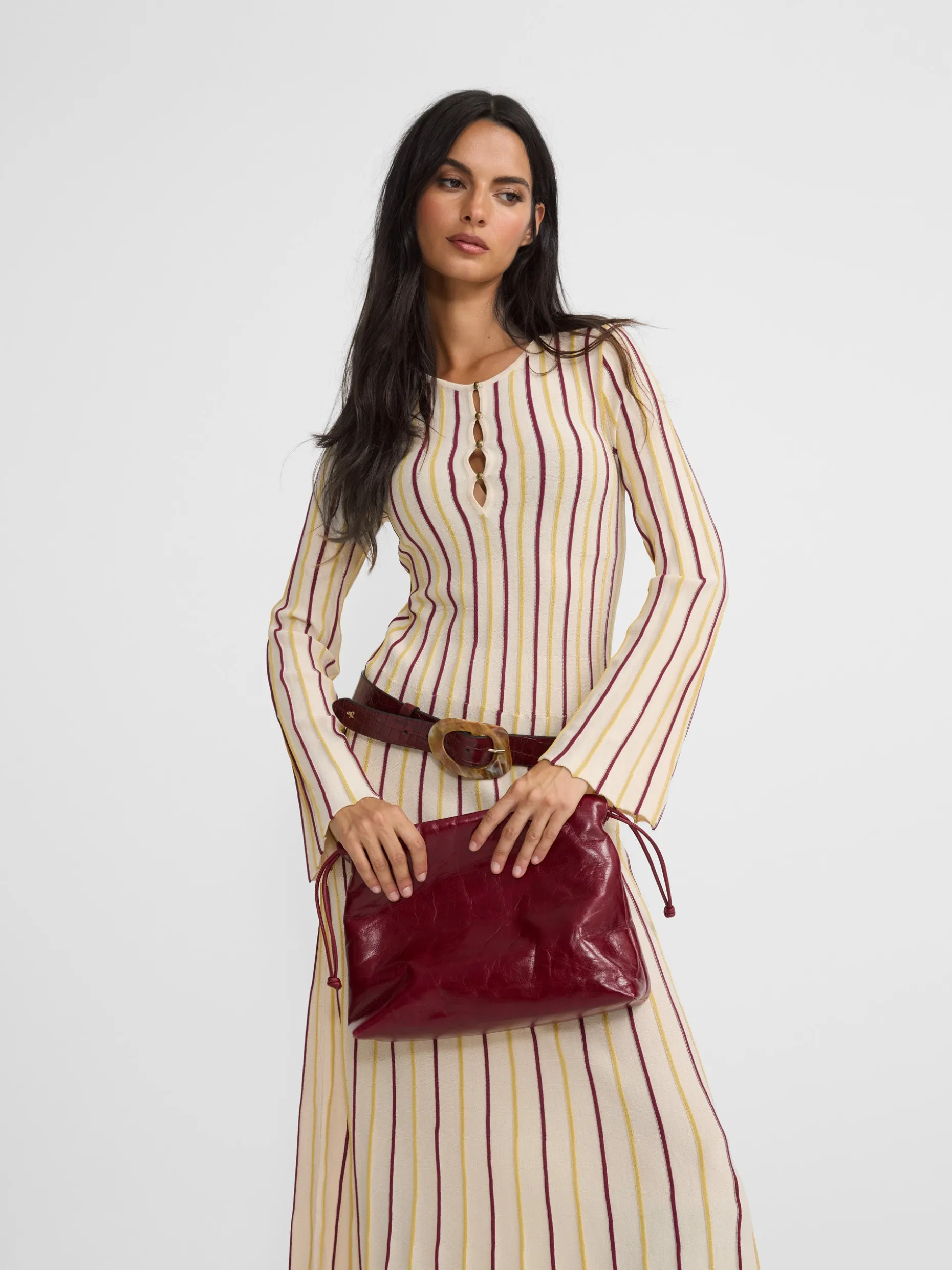 Vestido punto rayas beige