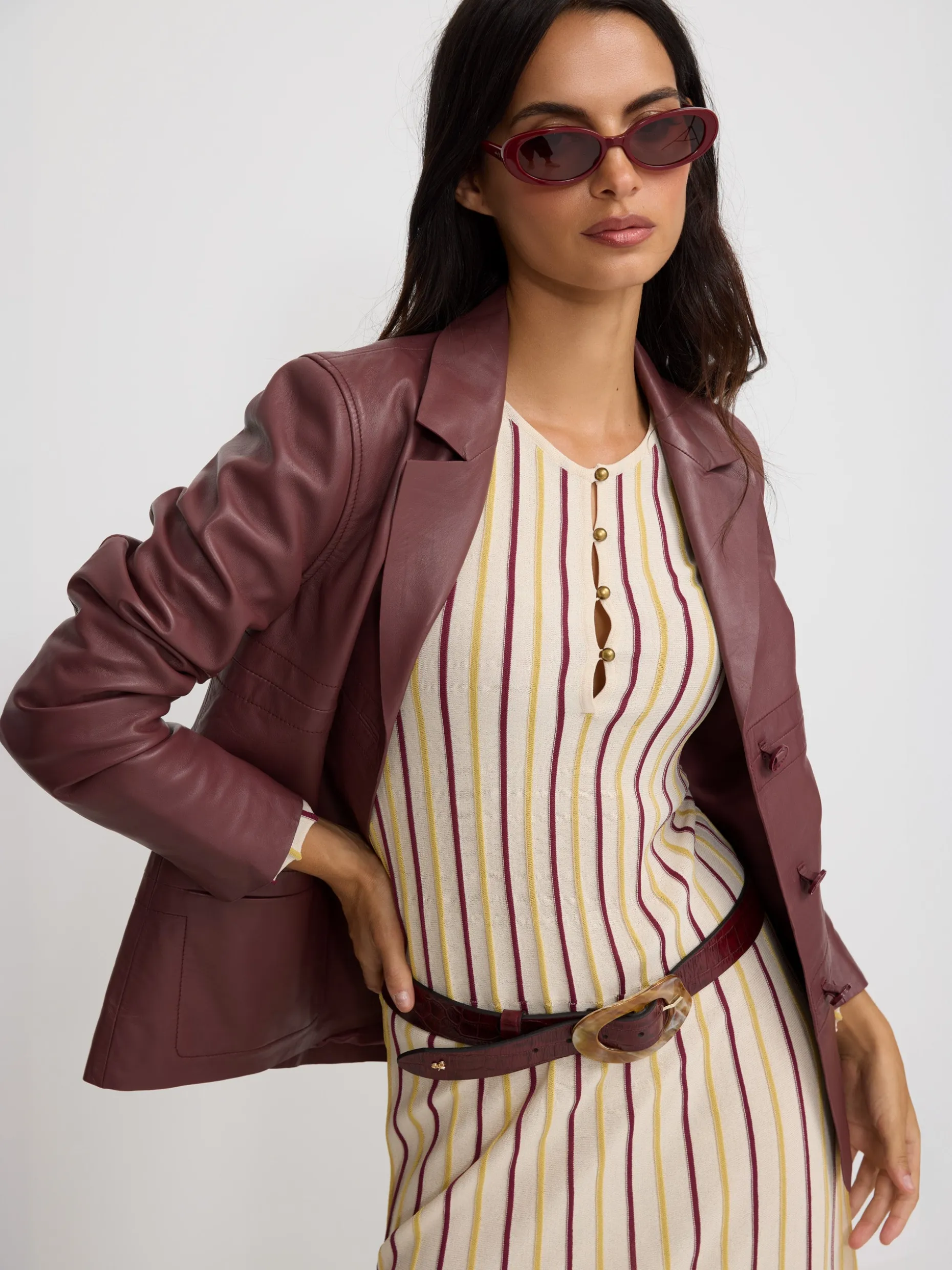Vestido punto rayas beige