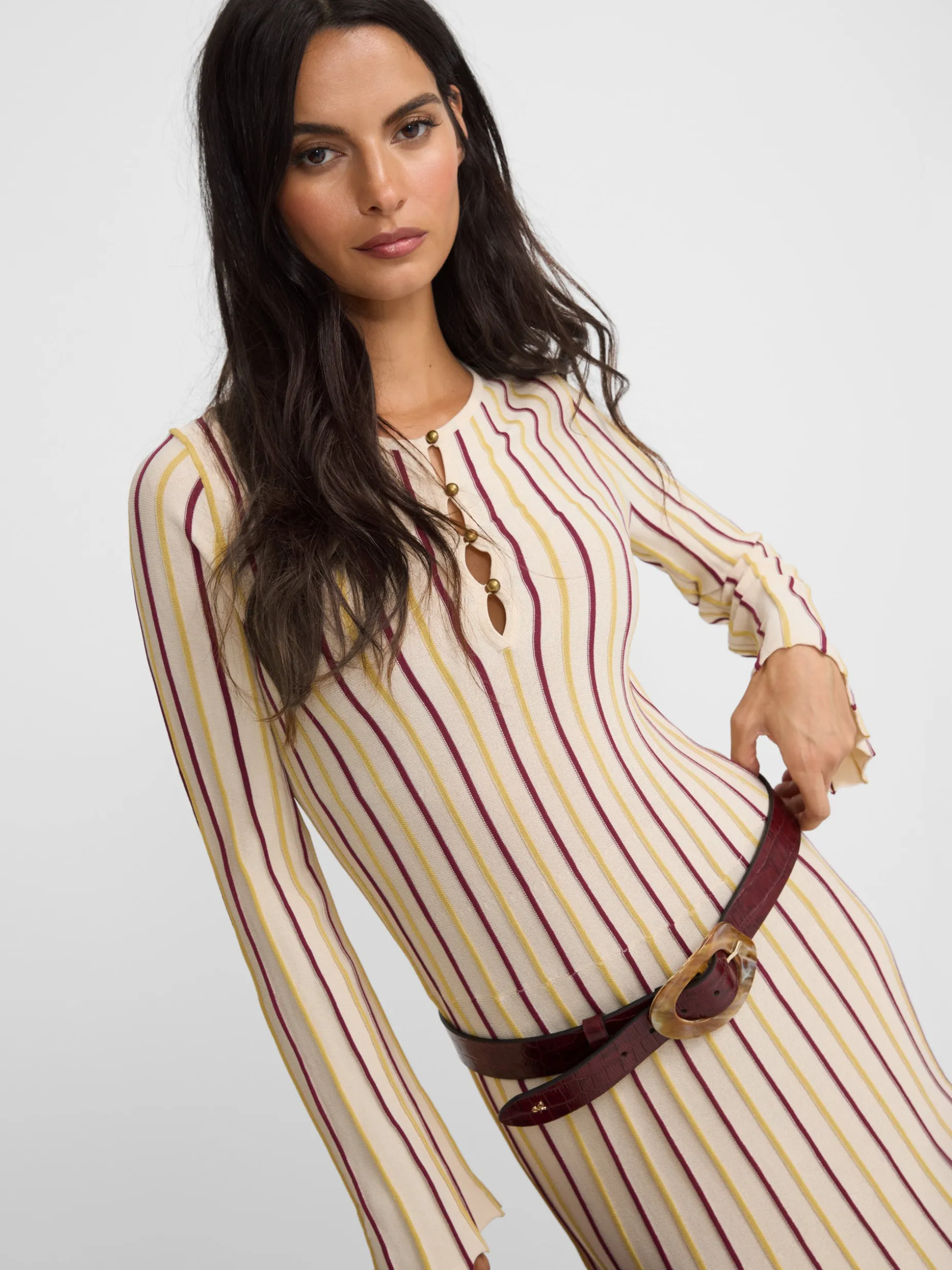 Vestido punto rayas beige