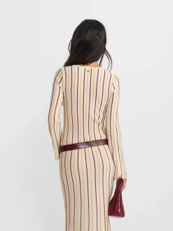 Vestido punto rayas beige
