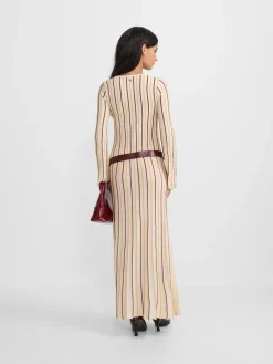 Vestido punto rayas beige
