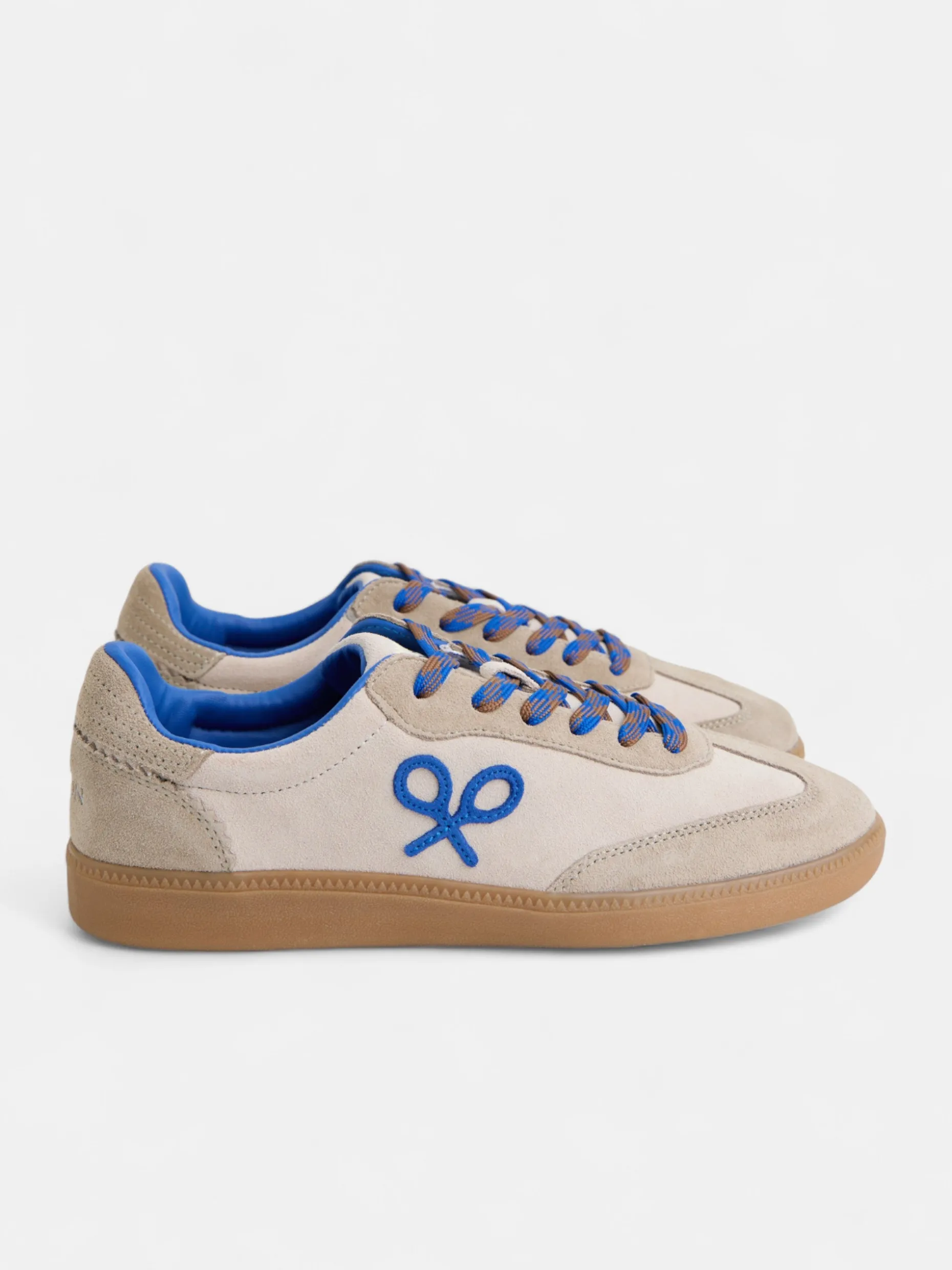 Zapatilla raqueta beige y azul