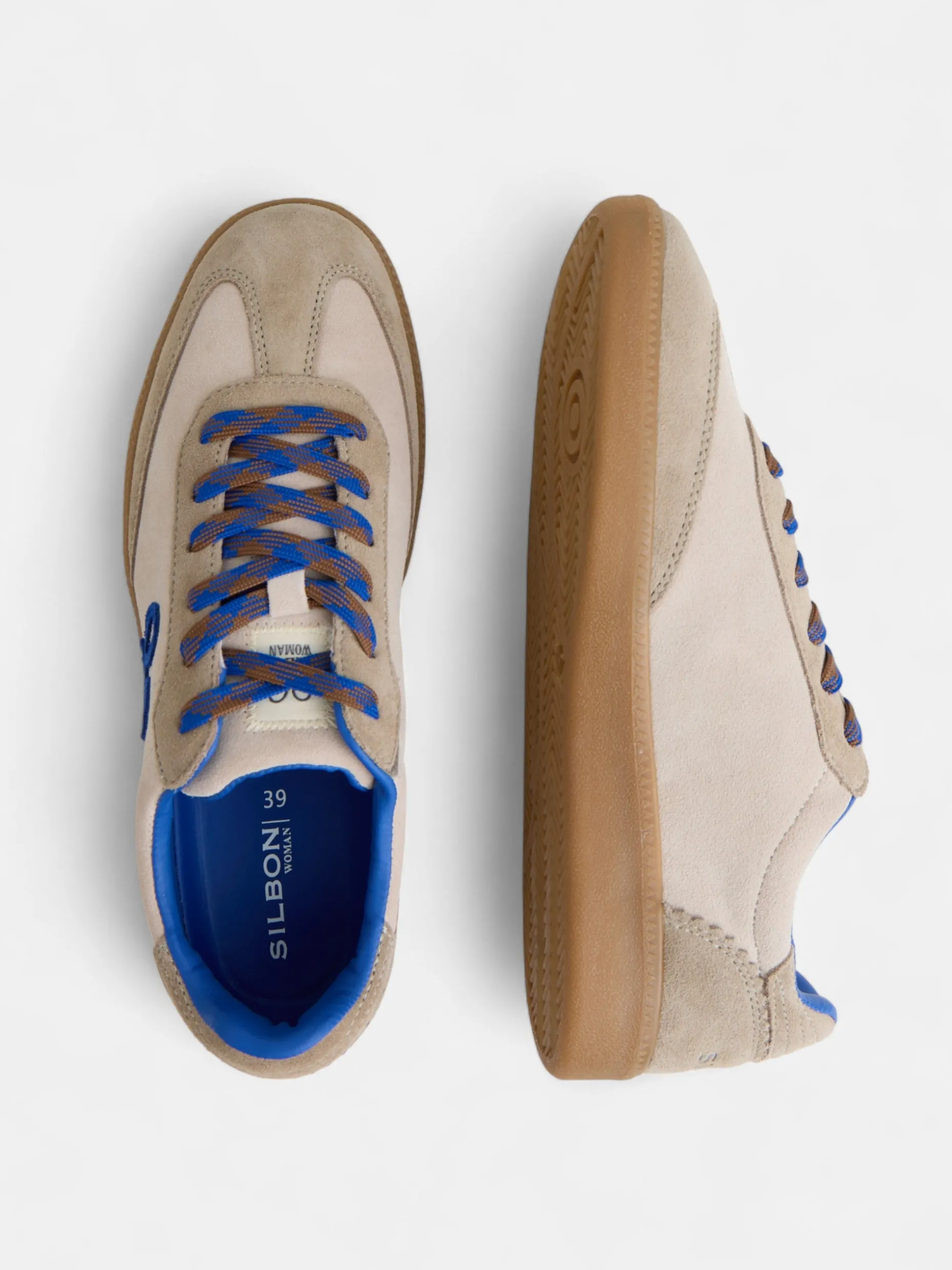 Zapatilla raqueta beige y azul