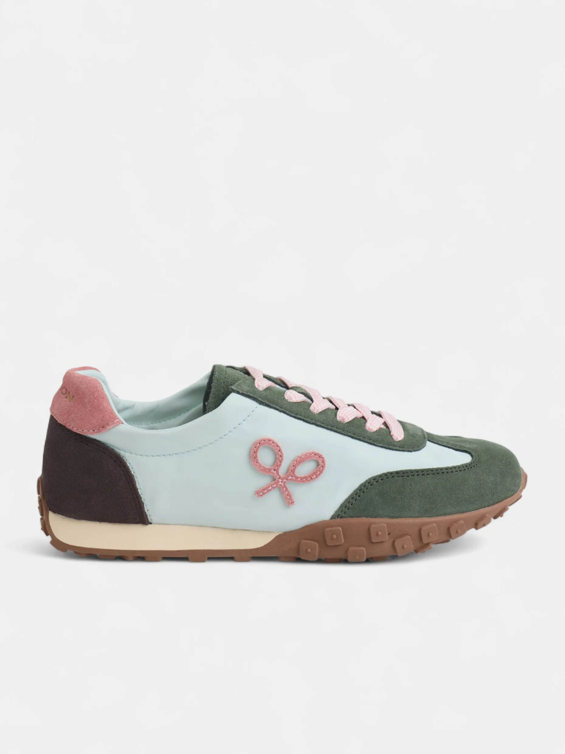 Zapatilla running rosa y verde