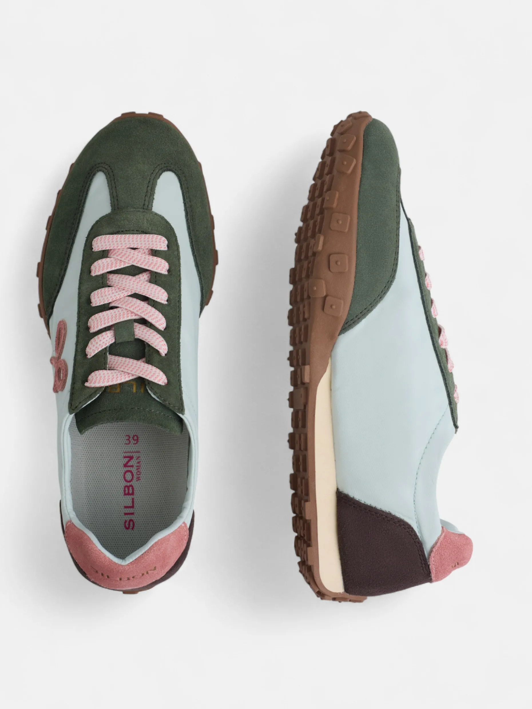Zapatilla running rosa y verde